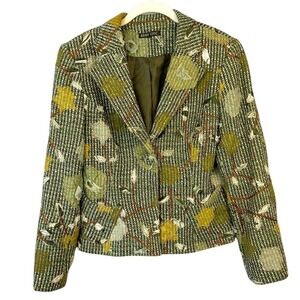 BOHO CHIC Green Tweed Jacket Embroidery & Patchwork Whimsical Quirky Bohemian